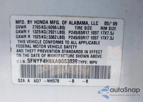 2010 Honda Pilot Touring from USA, damaged, VIN 5FNYF4H8XAB003039